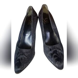 Joan & David Couture Vintage Black Made In Italy Satin Women's Shoes Sz 9M